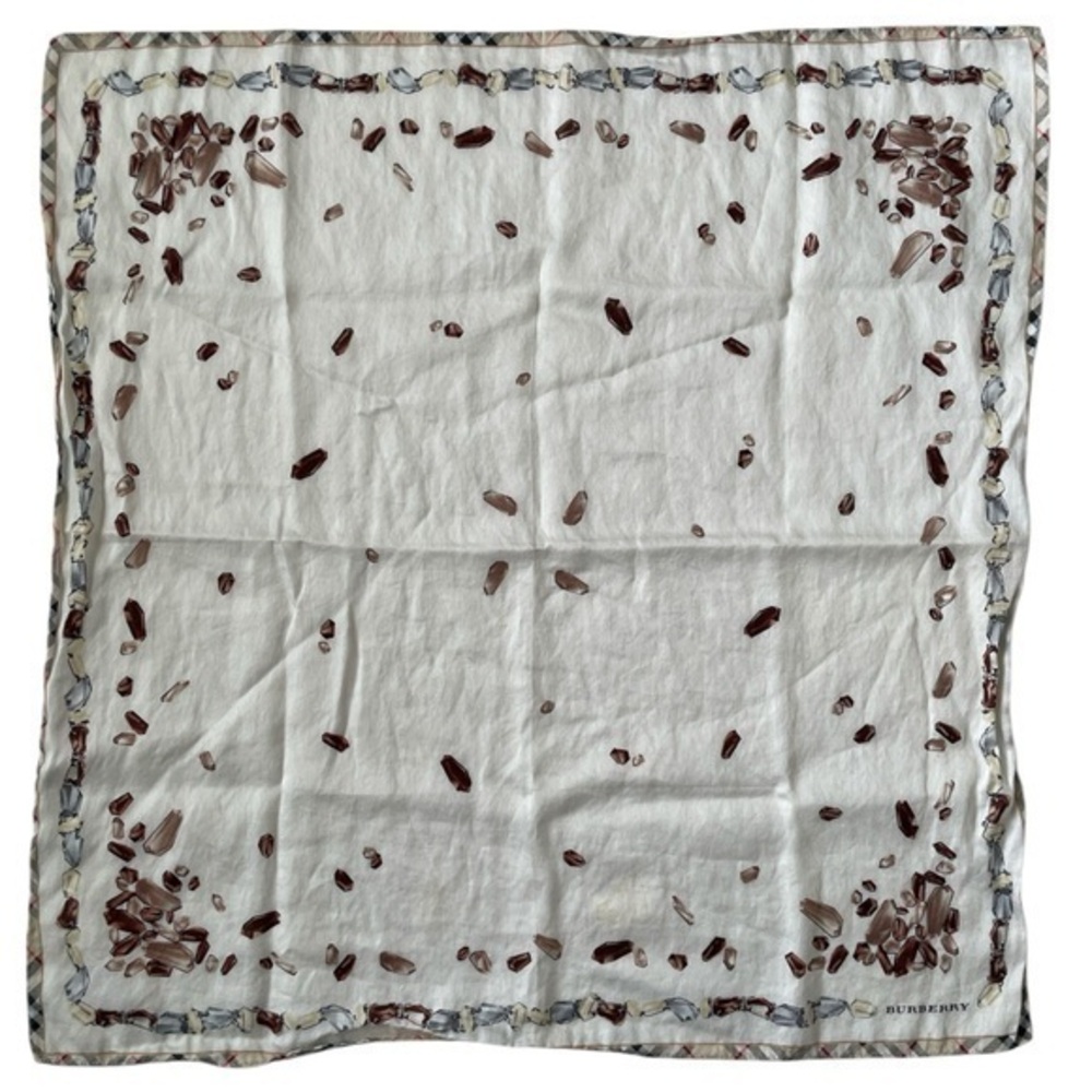 Authentic Burberry Vintage Ivory and Crystal Shaped Patterned Handkerchief